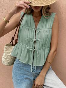 SHEIN Frenchy 女士无袖纯色休闲衬衫，适合夏季 - 水鴨藍 - 查看 5