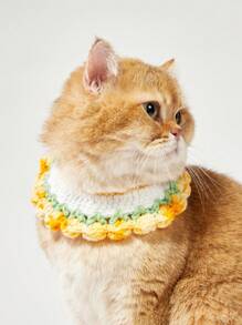 PETSIN 渐变黄色郁金香图案可爱宠物围巾围兜针织可爱宠物配饰颈手帕，适用于猫 - 彩色 - 查看 2