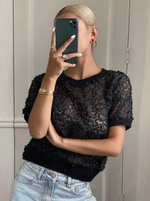 DAZY Women's Solid Color Body-Fitting Short Sleeve Pullover Blouse, Elegant Summer Top