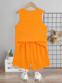 SHEIN 2pcs Fashion Monster/Cartoon Print Short Sleeve T-Shirt & Shorts Set, Casual Look For Young Boys In Summer
