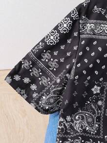 SHEIN 2pcs/Set Teen Boys' Casual Black Full Print Short Sleeve T-Shirt And Shorts Set, Street Style Punk Rock School Daily Wear, Party, Music Festival, Suitable For Spring & Summer