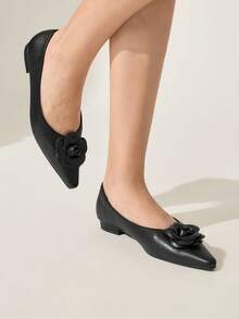 CUCCOO CHICEST Black Floral Fashionable Pointed Toe Kitten Heel Pumps For Women