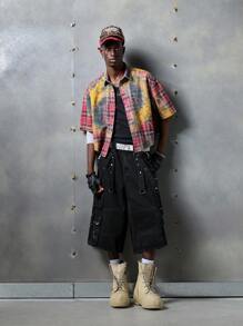 NEON BLANC Pantaloncini di jeans sfoderati e larghi, stile da strada, edizione streetwear per uomo
