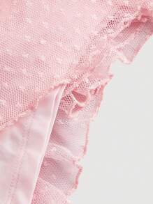 SHEIN MOD 女士粉色波尔卡圆点荷叶边 V 领连衣裙、舞会礼服、派对礼服 - 粉色 - 查看 4