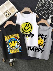 SHEIN Leap Crew 男童休闲简约卡通印花背心，两件套，夏季