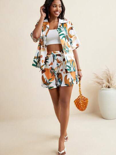 EBIB Blossom Drift Abstract Tropical Floral Imprimat cu talie elastică Pantaloni scurți A-Line Femei Vacanță