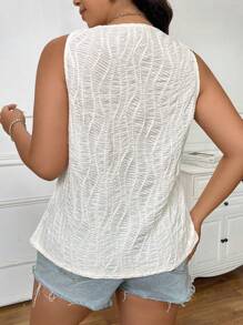 SHEIN Frenchy Women Plus Size Textured Single-Breasted Sleeveless Casual Shirt - Beige - View 2