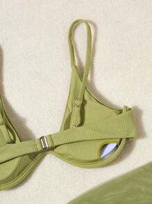 Swim Vcay Women's Solid Color Halter Tie Sexy Bikini Set With Cover-Up And Skirt, 3-Piece, Padded For Summer Beach Vacation - Olive Green - View 5