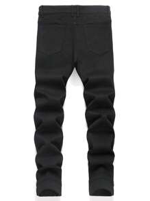 Manfinity Homme Men's Rhinestone Decor Zipper Pocket Skinny Fit Jeans Men Rhinestone Jeans Urban Hang Out Street Workout