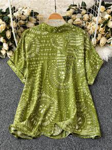 EMERY ROSE Áo sơ mi tay ngắn in hình học cỡ lớn cho nữ - Màu xanh Bạc hà - Xem 2