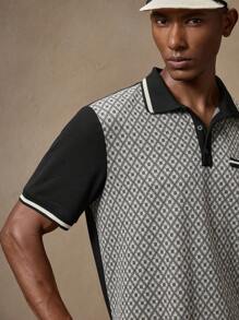 AKNOTIC Business Casual 男士提花“Old Money”高尔夫 Polo 衫，修身弹力短袖，时尚休闲装，适合日常、通勤、春夏季、度假、派对、婚礼、情侣装、男友礼物、沙滩装、父亲节礼物、学校