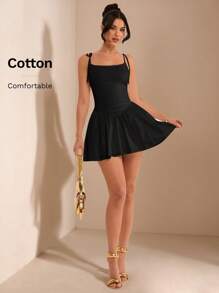 SHEIN BAE Pure White Minimalist Elegant A-Line Camisole Dress, Suitable For Valentine's Day Date, Party, Wedding, Graduation Season, Casual Outings Business Casual Woman - Black - View 1