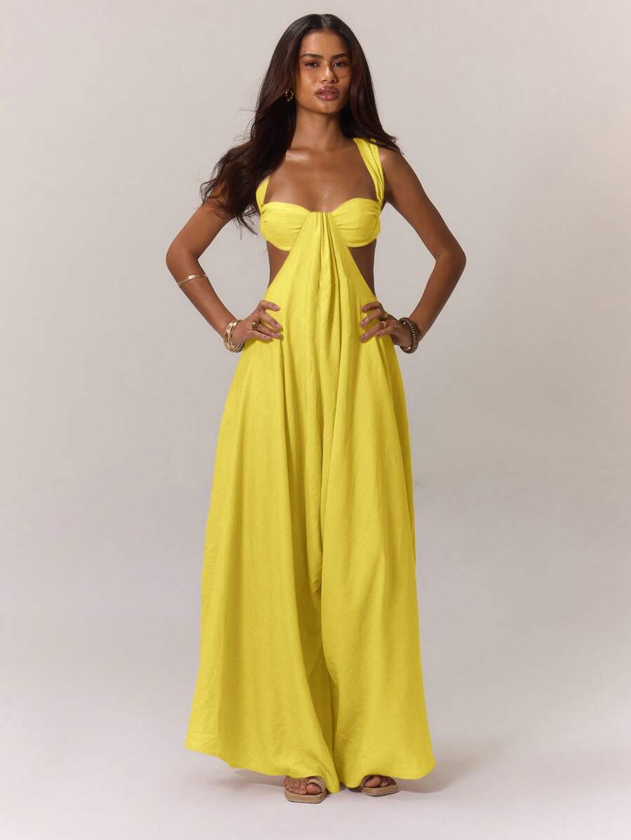 MUSERA Boho Ruched Bust Extreme Wide Leg Jumpsuit For Summer Vacation Wear Wedding Guest Fall Autumn Date Night Winter Evening