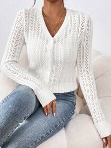 SHEIN Frenchy Áo Cardigan dài tay đơn sắc cài nút phía trước cho nữ - trắng - Xem 5