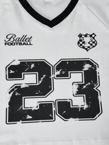 SHEIN ChillGRL 2件套：Tween Girls American 插肩袖图案T恤和贴花口袋工装裤 - 黑與白 - 查看 6