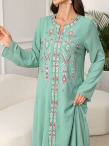 SHEIN Najma Women's Loose Comfortable Elegant Everyday Robe, Modest Kaftan - Green - View 6