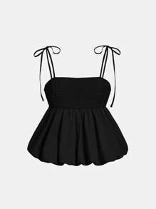 SHEIN MOD 女士粉色泡泡袖上衣、春季吊带背心、狂欢节、情人节 - 黑色 - 查看 2