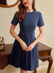 Vintamour Vintage Elegant Women's Dress Pleated Spring/Summer Outfits For Women Summer Dresses For Women Graduation Dress Summer Clothes Dresses For Women Summer Wedding Guest Dress Women Sun Dresses For Women Vacation Outfits Woman Graduation Dresses For Women Elegant Formal Dresses For Women Easter Dress Women Elegance Elegant Dresses For Women Birthday Dresses For Women Mother's Day Blue Dress Business Casual Woman Sundresses Work Clothes Women