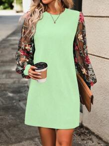 EMERY ROSE 1pc Women's Solid Color Summer Dress Fall Cloth For Women - Green - View 3