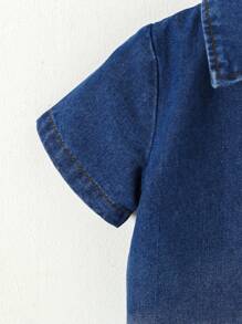Áo sơ mi denim xanh trắng ombre thời trang dạo phố vui tươi & quần short denim xanh trắng ombre, bộ đồ denim thường ngày ôm vừa vặn cho bé trai/bé trai - Xanh và trắng - Xem 6