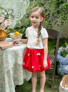 LMoss Kids Set de 2 piezas de niña joven: camiseta de cuello redondo con volantes de unicolor y falda con dobladillo de tulipán
