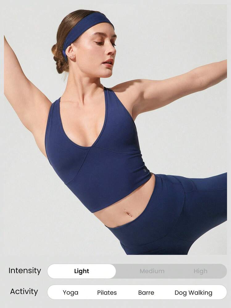 GLOWMODE FeatherFit™ 交叉肩带镂空后背深 V 领背心，低冲击日常瑜伽 - Dark Blue - 查看 5