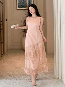 DAZY Abito midi da donna con scollo rotondo, senza maniche, con patchwork di paillettes. Abito da cerimonia di lusso, elegante, scintillante, adatto per carnevale. - Rosa - Visualizzare 5