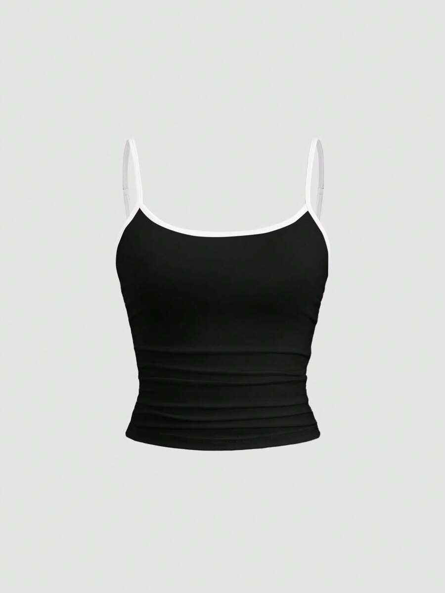 Sweetra Top ajustado de tirantes para mujer, de ajuste ceñido, top sin mangas de estilo Y2K para capas - Blanco y Negro - Ver 1