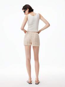 LYSMO Women's Knitted Pattern Vacation Home Shorts - Spring/Summer 2025 New Arrival - White - View 2