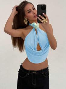 Aloruh Romantisches, rückenfrei, sexy V-Ausschnitt Top mit Blumenmuster für Frauen, geeignet für Frühlings-/Sommerurlaube und Dates