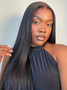 Transparent Lace Straight 13 X 4 Lace Front Wig 150%Density Human Hair Wigs Long Straight Natural Black High Temperature Remy Hair - SNatural - View 9