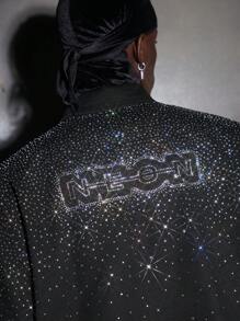 NEON BLANC 男士修身休闲铆钉水钻半袖纽扣衬衫，街头风格 - 黑色 - 查看 7