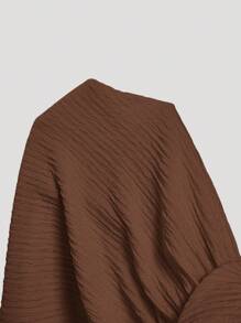 SHEIN MOD V-Neck Ruffled Waist Short Plus Size Women's Jumpsuit - Brown - View 5