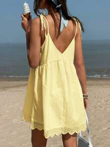 Jouncy Women's Beach Summer Minimalist Contrast Lace Slip Mini Dress