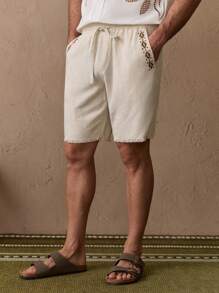 Manfinity VCAY Men's Casual Woven Mid-Rise Drawstring Frayed Hem Shorts - Apricot - View 6