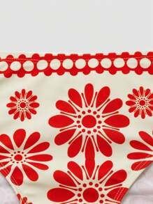 Swim Oasis 3pcs/Set Plus Size Women Print Twisted Bandeau Swimsuit With Detachable Straps, Hollow Design High Waist Briefs And See-Through Mesh Skirt, Fashion Beach Holiday Bikini Set For Summer Beach Vacation - Multicolor - View 4