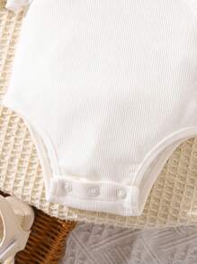 SHEIN Nyfödda Babyflickor Söt Vit Volang Bodysuit, Avslappnad Sommar - Vitt - Visa 3