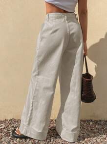 Livesso Summer New Spring Style Loose Casual Solid Color Women Jeans - Light Grey - View 5