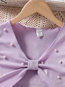 Sparklyn 2 件套青少年女孩优雅盖袖串珠上衣和花卉印花连衣裙（配腰带），春夏 - 淡紫色 - 查看 8