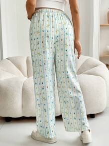 SHEIN Pantalones holgados de maternidad con estampado de dibujos animados, cintura ajustable - Multicolor - Ver 2