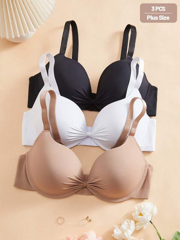 Snug Zone Set de 3 sujetadores de talla grande de fibra ultrafina con aros, con copa push-up y lazo, en unicolor (negro, blanco y nude)