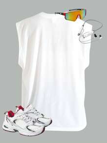 SHEIN 1-Pack Teen Boy Casual Sports College Artistic Style Retro White Wide Shoulder Top With English Letters Suitable For Back To School Boys Suitable For Daily Use Suitable For Daily Use Suitable For School Suitable For Travel Suitable For Sports Suitable For Spring And Summer Seasons, Father's Day/Dad And Me