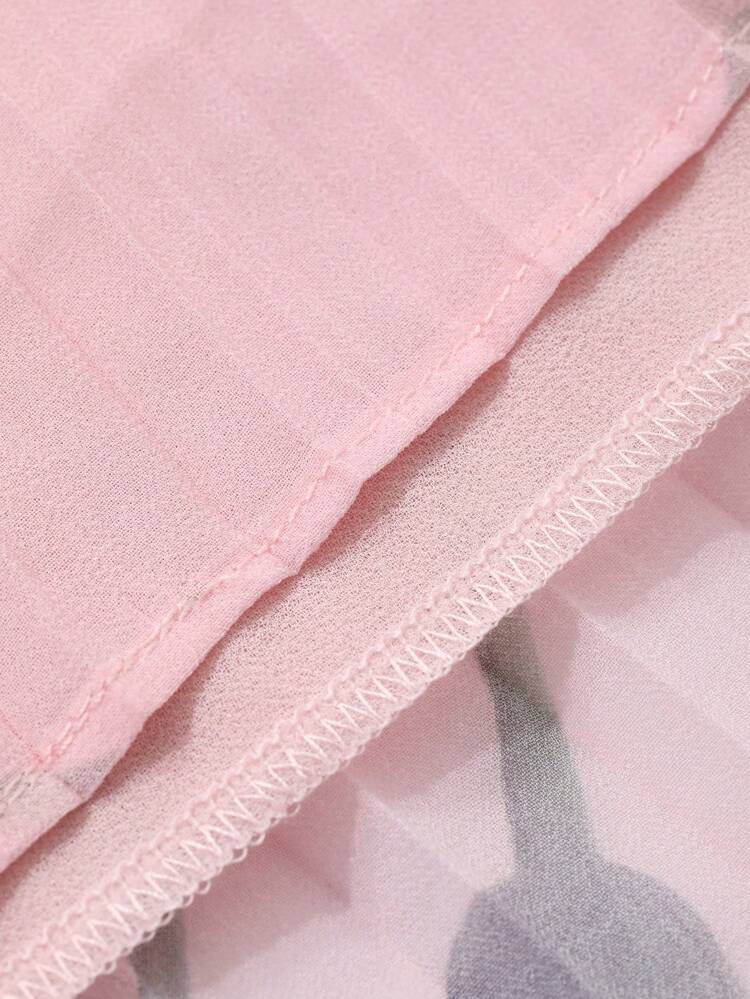 Elegant Floral Print Lantern Sleeve Mid-Calf Pleated Dress, Spring/Fall Long Sleeve Dress