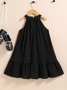 SHEIN Young Girl Woven Sleeveless Midi A-Line Cake Dress With Pink Bow Decor,Summer 7th Birthday Princess Party Wear,Mom & Daughter Matching Family Outfits - Black - View 8