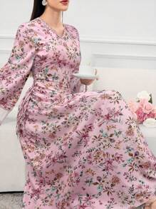 Al Najma Ladies Turkish & Arabic Traditional Long Robe, Modest Kaftan - Pink - View 3