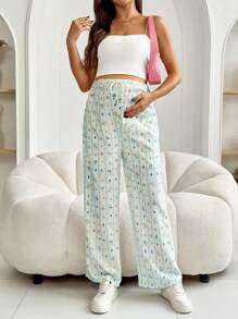 SHEIN Pantalones holgados de maternidad con estampado de dibujos animados, cintura ajustable - Multicolor - Ver 3