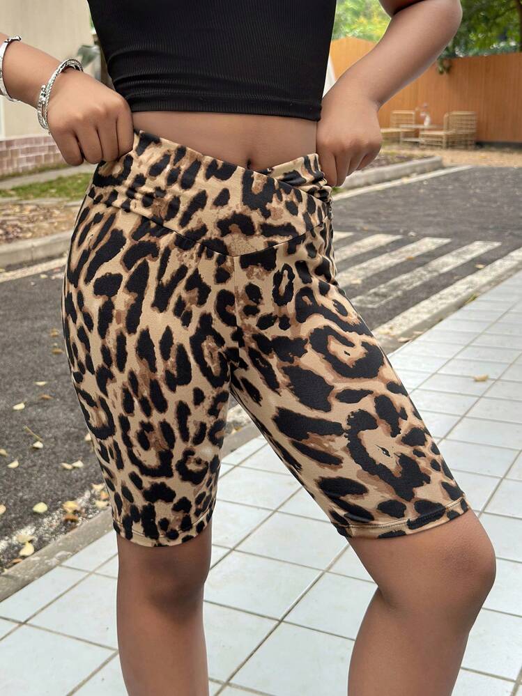 青少年女孩休闲松紧腰纯色针织短裤 - 棕色 - 查看 4