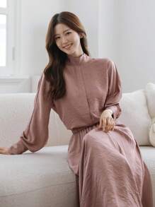 DAZY 女士两件套日常穿搭，秋季家居服套装 - 粉色 - 查看 10