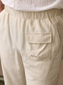 Manfinity VCAY Men's Woven Casual Loose Fit Solid Color Elastic Waist Straight Leg Trousers, Everyday Wear - Apricot - View 6
