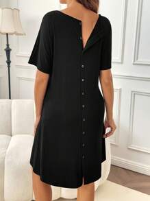 SHEIN 纯色短袖上衣，夏季时尚穿搭 - 黑色 - 查看 2